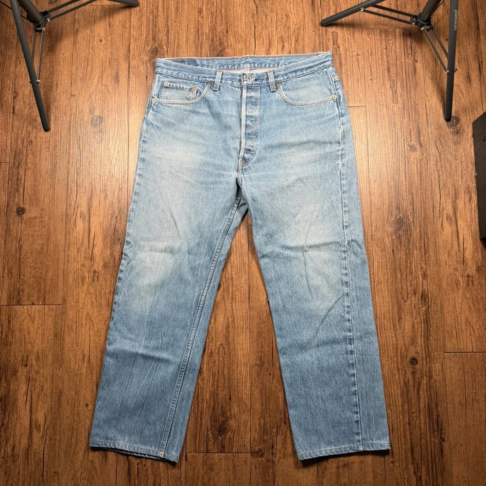 Vtg 90s Levis 501 Jean Mens 38x30 (36x27) Blue Denim Straight Leg Button Fly USA